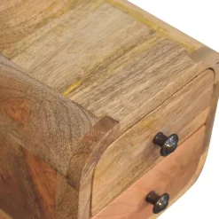 Artisan Furniture Bois massif Extra Mini courbé effet chêne table de chevet, 2 tiroirs, beige