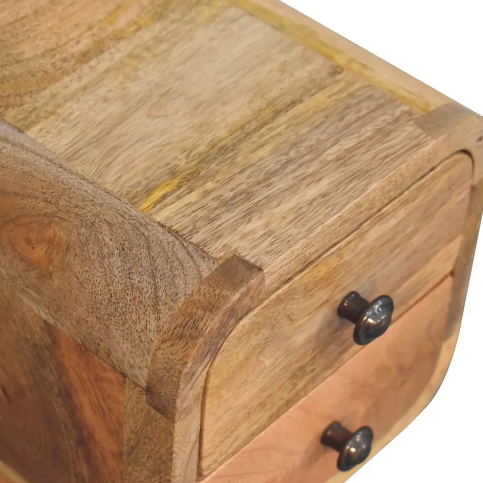 Artisan Furniture Bois massif Extra Mini courbé effet chêne table de chevet, 2 tiroirs, beige
