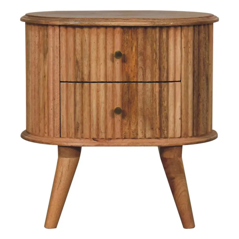 Artisan Furniture Bois massif Soba Nordic table de chevet, 2 tiroirs, beige
