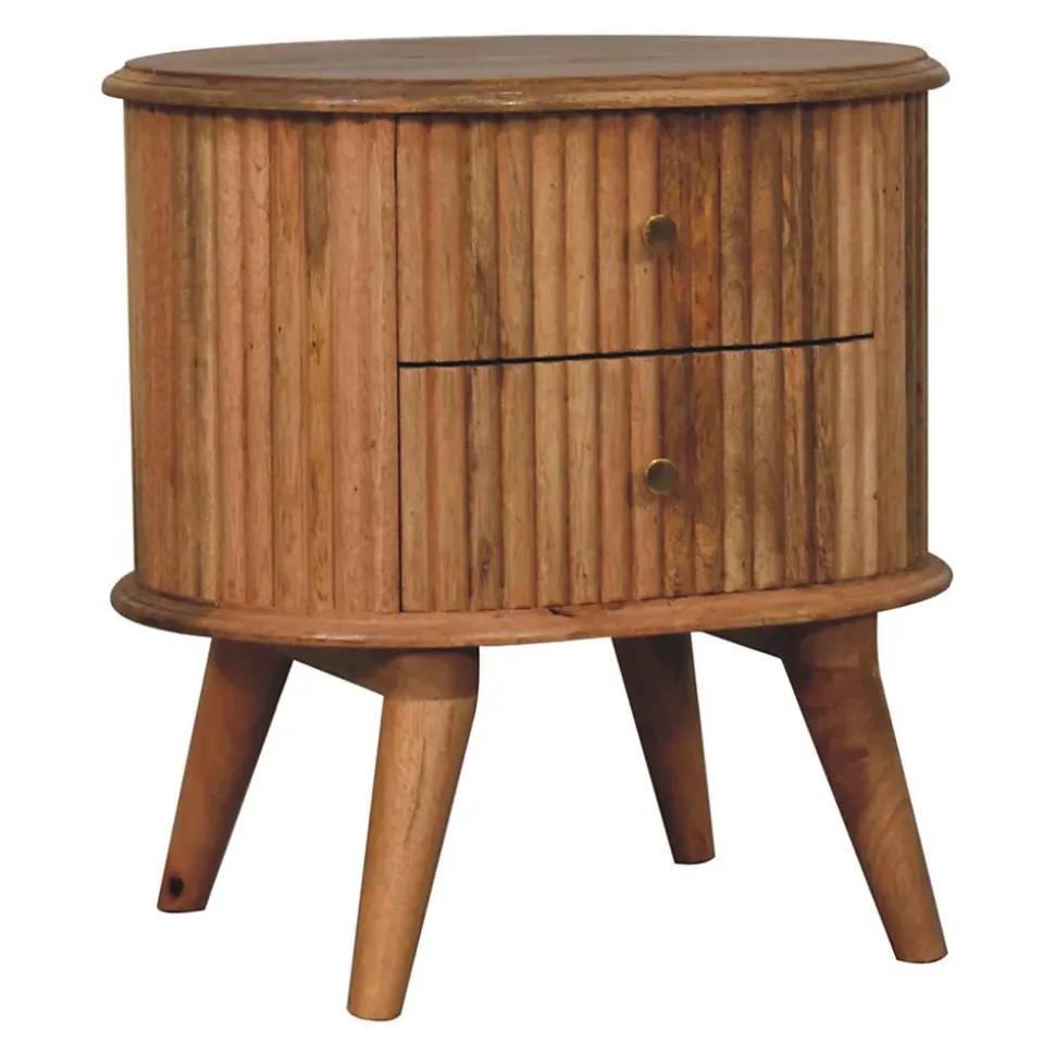 Artisan Furniture Bois massif Soba Nordic table de chevet, 2 tiroirs, beige