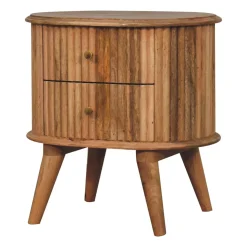 Artisan Furniture Bois massif Soba Nordic table de chevet, 2 tiroirs, beige