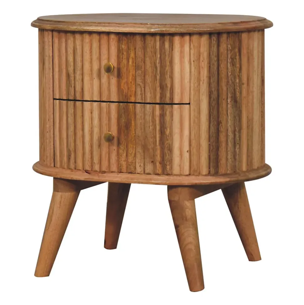 Artisan Furniture Bois massif Soba Nordic table de chevet, 2 tiroirs, beige