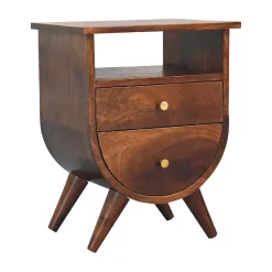 Artisan Furniture Bois massif Split châtaignier table de chevet, 2 tiroirs, 1 étagère, marron foncé
