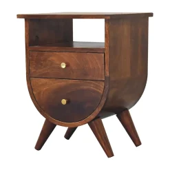 Artisan Furniture Bois massif Split châtaignier table de chevet, 2 tiroirs, 1 étagère, marron foncé