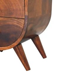Artisan Furniture Bois massif Split châtaignier table de chevet, 2 tiroirs, 1 étagère, marron foncé