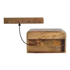 Artisan Furniture Bois massif massif table de chevet suspendue, 1 tiroir avec 1 ouvert-étagère, effet chêne, marron