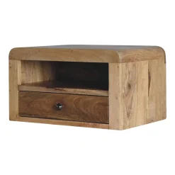 Artisan Furniture Bois massif massif table de chevet suspendue, 1 tiroir avec 1 ouvert-étagère, effet chêne, marron