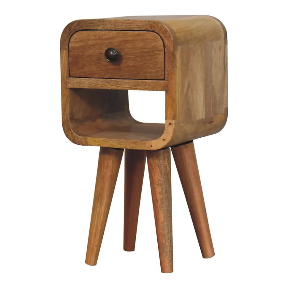 Artisan Furniture Bois massif Extra Mini effet chêne Curve Lower table de chevet, 1 tiroir et niche ouverte, marron