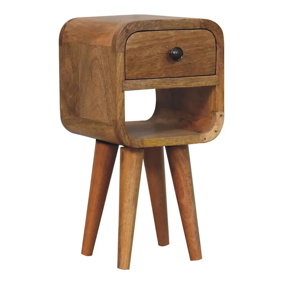 Artisan Furniture Bois massif Extra Mini effet chêne Curve Lower table de chevet, 1 tiroir et niche ouverte, marron