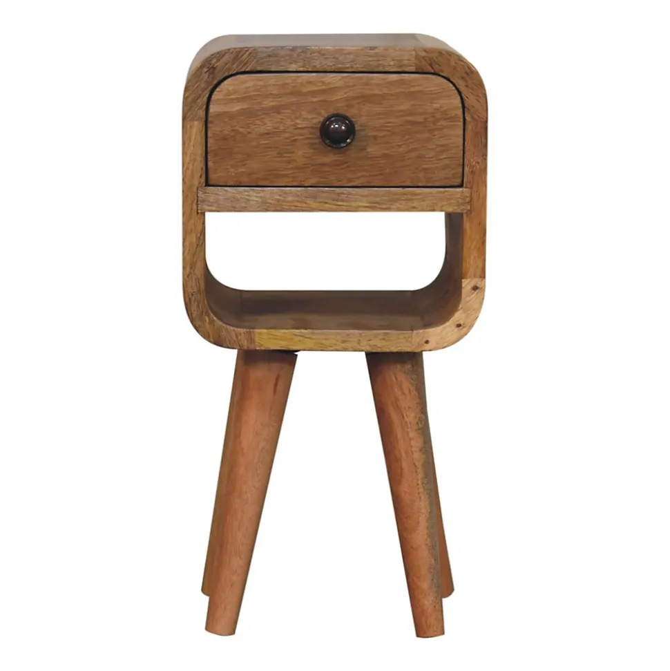 Artisan Furniture Bois massif Extra Mini effet chêne Curve Lower table de chevet, 1 tiroir et niche ouverte, marron