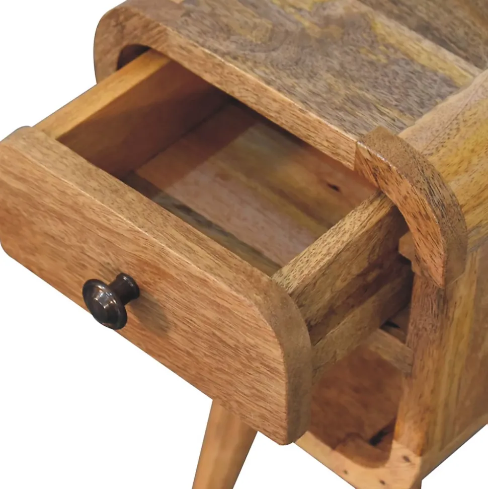 Artisan Furniture Bois massif Extra Mini effet chêne Curve Lower table de chevet, 1 tiroir et niche ouverte, marron