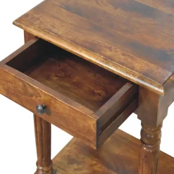 Artisan Furniture Bois massif pieds tournés châtaignier 1 tiroir table d'appoint, 1 étagère, marron
