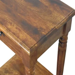 Artisan Furniture Bois massif pieds tournés châtaignier 1 tiroir table d'appoint, 1 étagère, marron