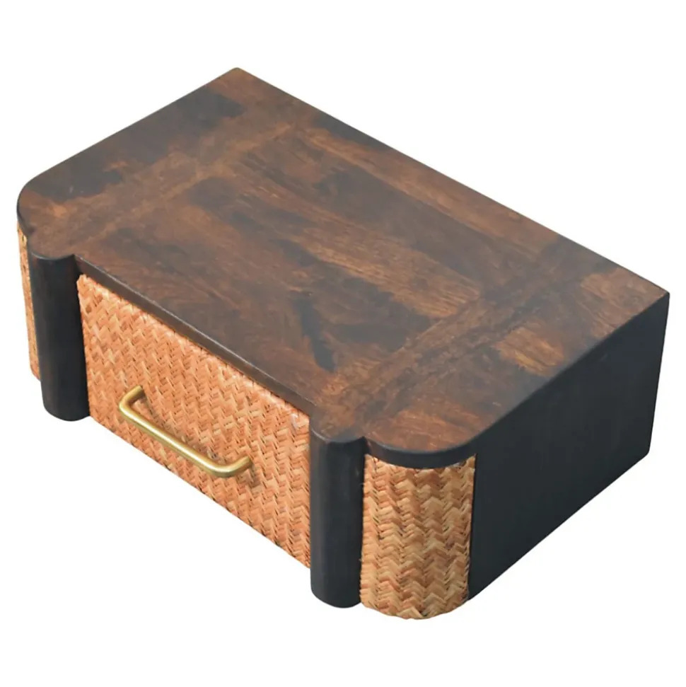 Artisan Furniture Bois massif rotin Curve à fixation murale Drawer, marron foncé