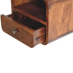 Artisan Furniture Bois massif Extra Mini courbé châtaignier table de chevet à fixation murale, 1 tiroir et niche ouverte