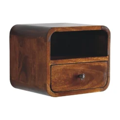 Artisan Furniture Bois massif Extra Mini courbé châtaignier table de chevet à fixation murale, 1 tiroir et niche ouverte