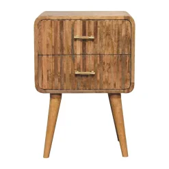 Artisan Furniture Bois massif T-bar Ridged table de chevet, 2 tiroirs, pieds nordiques, effet chêne, marron