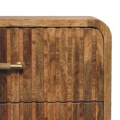 Artisan Furniture Bois massif T-bar Ridged table de chevet, 2 tiroirs, pieds nordiques, effet chêne, marron