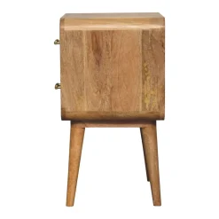 Artisan Furniture Bois massif T-bar Ridged table de chevet, 2 tiroirs, pieds nordiques, effet chêne, marron