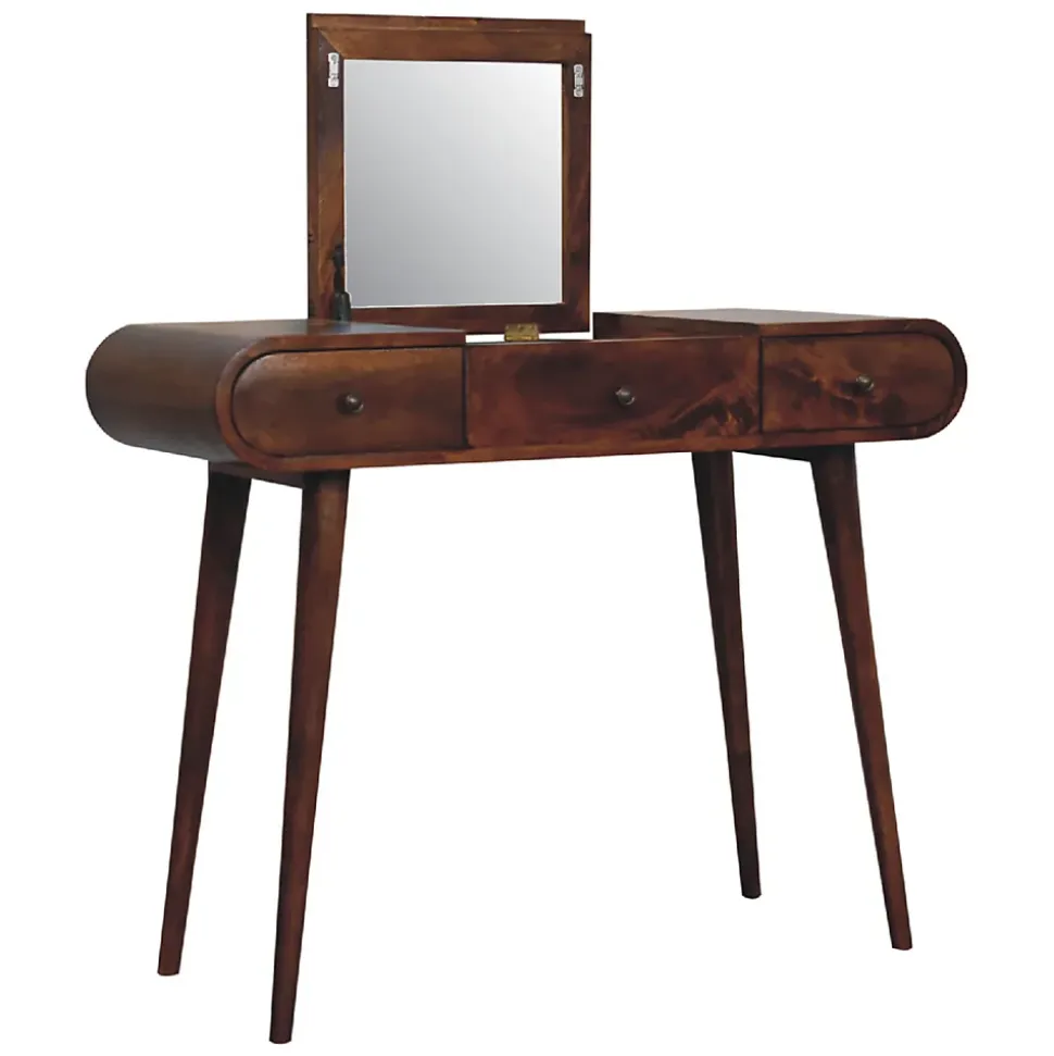 Artisan Furniture Bois massif châtaignier Mirror coiffeuse, 3 tiroirs, marron foncé