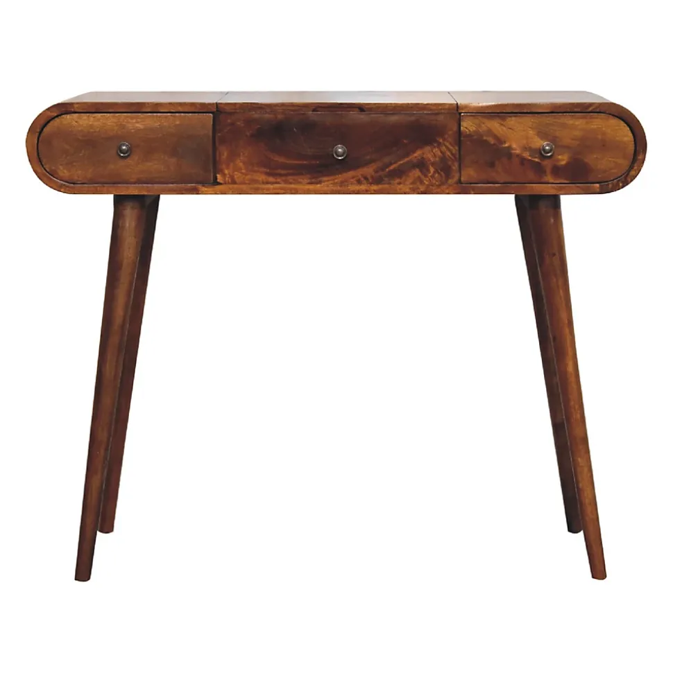 Artisan Furniture Bois massif châtaignier Mirror coiffeuse, 3 tiroirs, marron foncé
