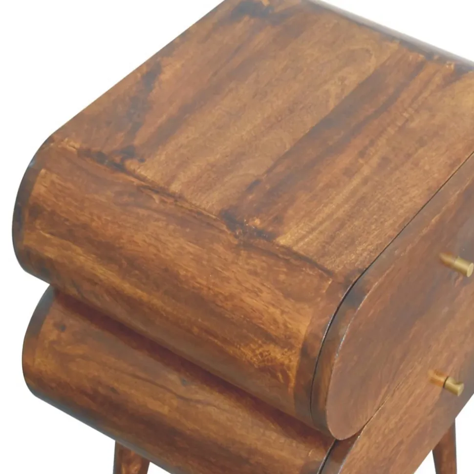 Artisan Furniture Bois massif Bubble châtaignier table de chevet, 2 tiroirs, marron foncé