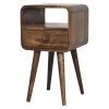 Artisan Furniture Bois massif Mini gris délavé Curve ouvert table de chevet, 1 tiroir, 1 niche ouverte, marron