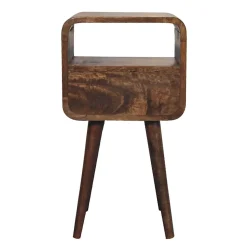 Artisan Furniture Bois massif Mini gris délavé Curve ouvert table de chevet, 1 tiroir, 1 niche ouverte, marron