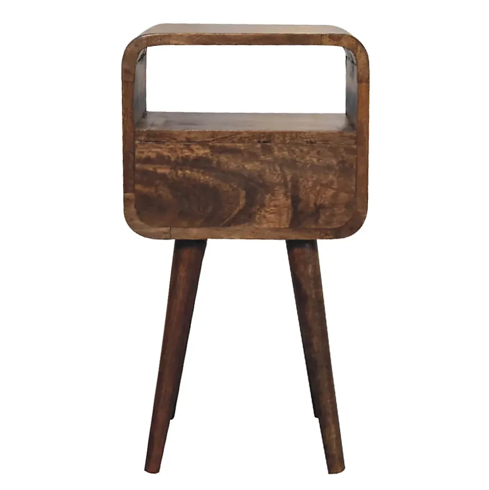 Artisan Furniture Bois massif Mini gris délavé Curve ouvert table de chevet, 1 tiroir, 1 niche ouverte, marron