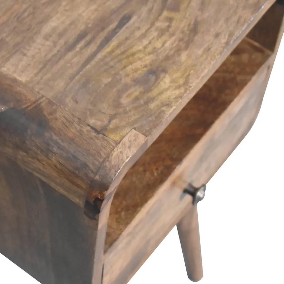 Artisan Furniture Bois massif Mini gris délavé Curve ouvert table de chevet, 1 tiroir, 1 niche ouverte, marron