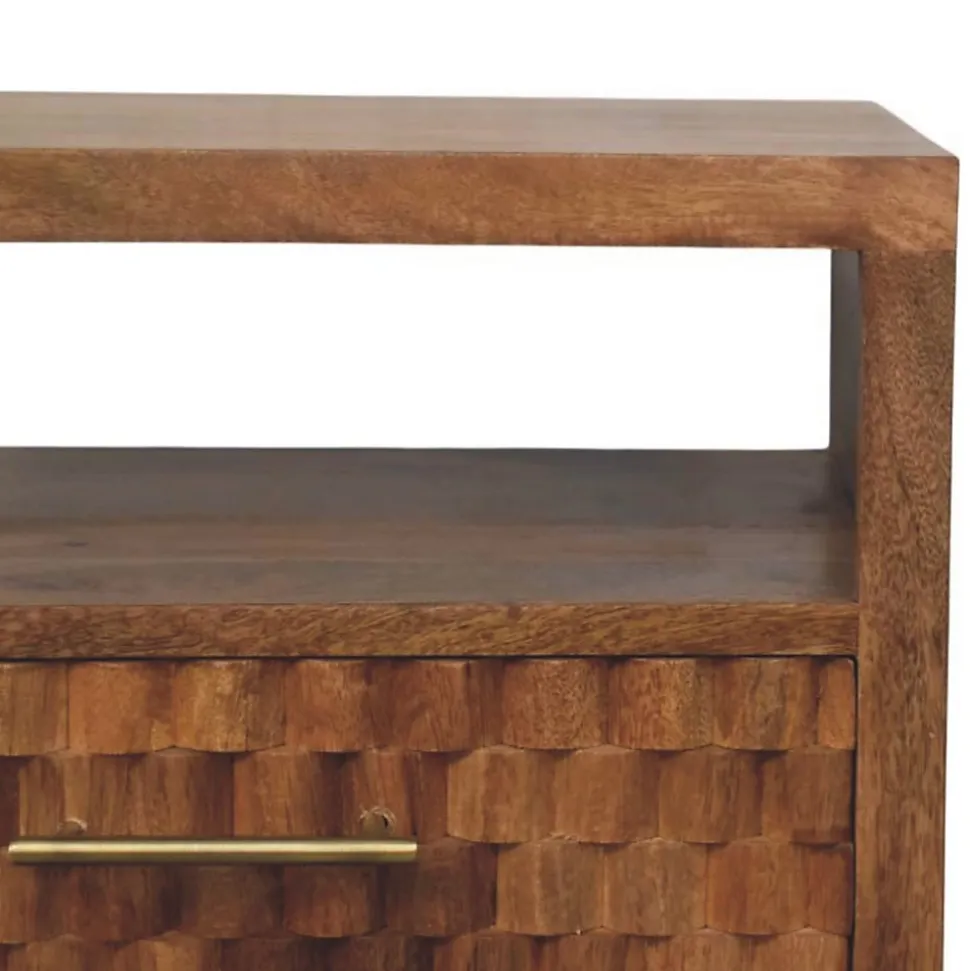 Artisan Furniture Bois massif Arno table de chevet in teck doré, 2 tiroirs, 1 niche ouverte, beige