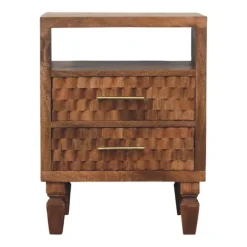 Artisan Furniture Bois massif Arno table de chevet in teck doré, 2 tiroirs, 1 niche ouverte, beige