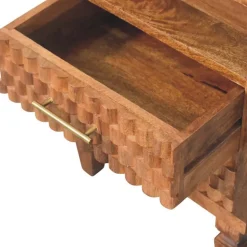 Artisan Furniture Bois massif Arno table de chevet in teck doré, 2 tiroirs, 1 niche ouverte, beige