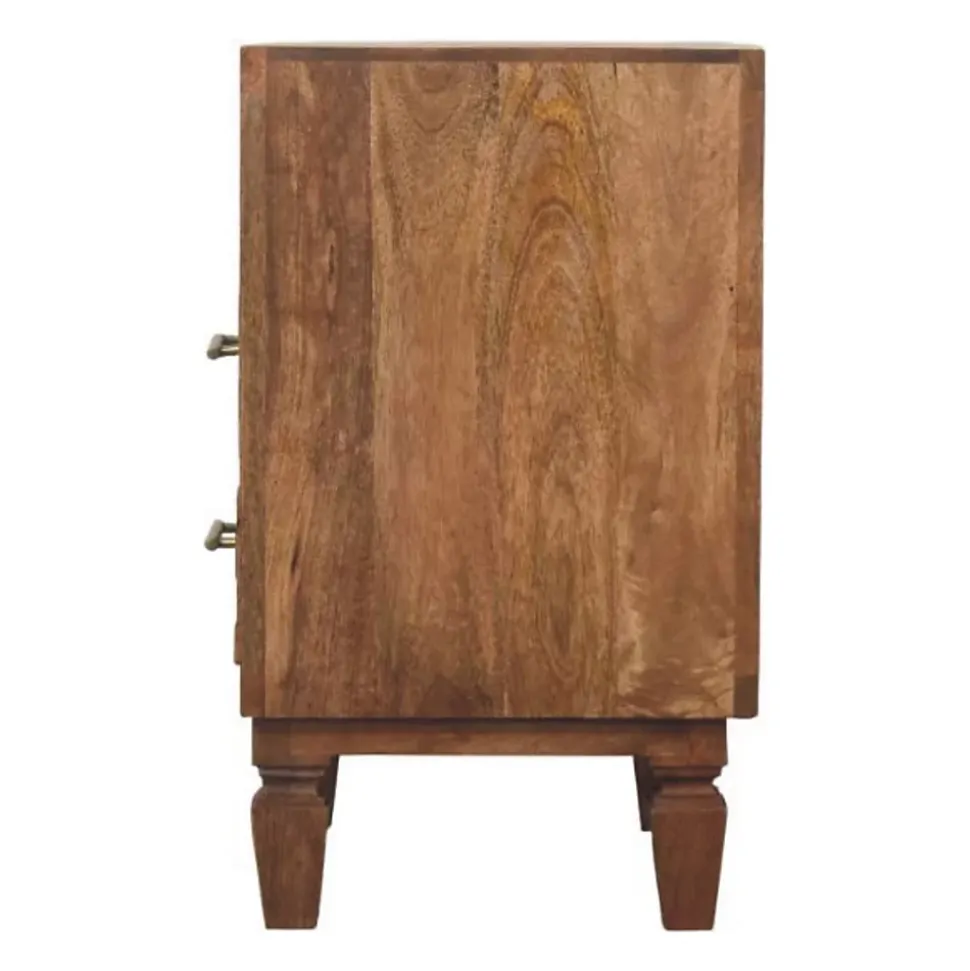Artisan Furniture Bois massif Arno table de chevet in teck doré, 2 tiroirs, 1 niche ouverte, beige