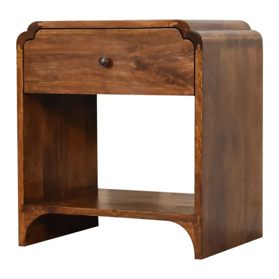 Artisan Furniture Bois massif Newton table de chevet, 1 tiroir et ouvert étagère, marron foncé
