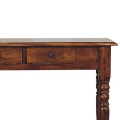 Artisan Furniture Bois massif pieds tournés 3 tiroir châtaignier Console, 3 tiroirs, marron foncé