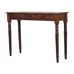 Artisan Furniture Bois massif pieds tournés 3 tiroir châtaignier Console, 3 tiroirs, marron foncé