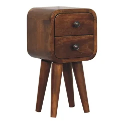 Artisan Furniture Bois massif Extra Mini courbé châtaignier table de chevet, 2 tiroirs, marron