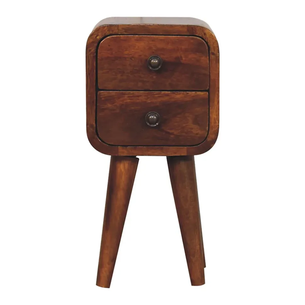 Artisan Furniture Bois massif Extra Mini courbé châtaignier table de chevet, 2 tiroirs, marron
