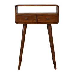 Artisan Furniture Bois massif Mini châtaignier console, 2 tiroirs et niche ouverte, marron foncé
