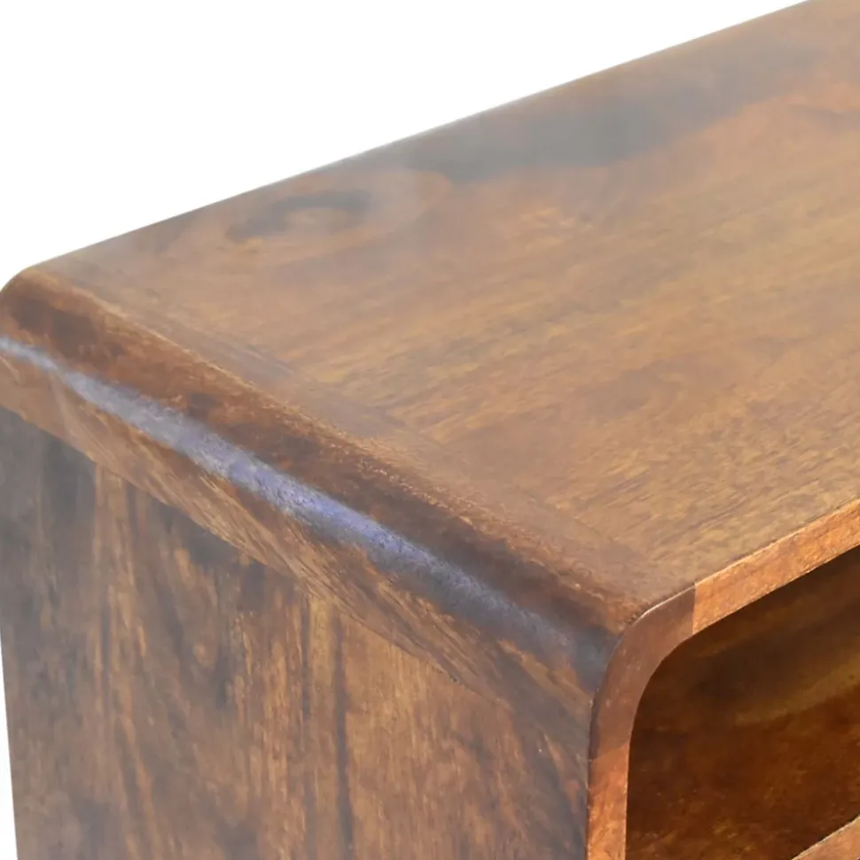 Artisan Furniture Bois massif Mini châtaignier console, 2 tiroirs et niche ouverte, marron foncé