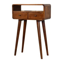 Artisan Furniture Bois massif Mini châtaignier console, 2 tiroirs et niche ouverte, marron foncé
