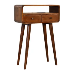 Artisan Furniture Bois massif Mini châtaignier console, 2 tiroirs et niche ouverte, marron foncé