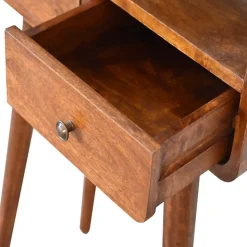 Artisan Furniture Bois massif Mini châtaignier console, 2 tiroirs et niche ouverte, marron foncé