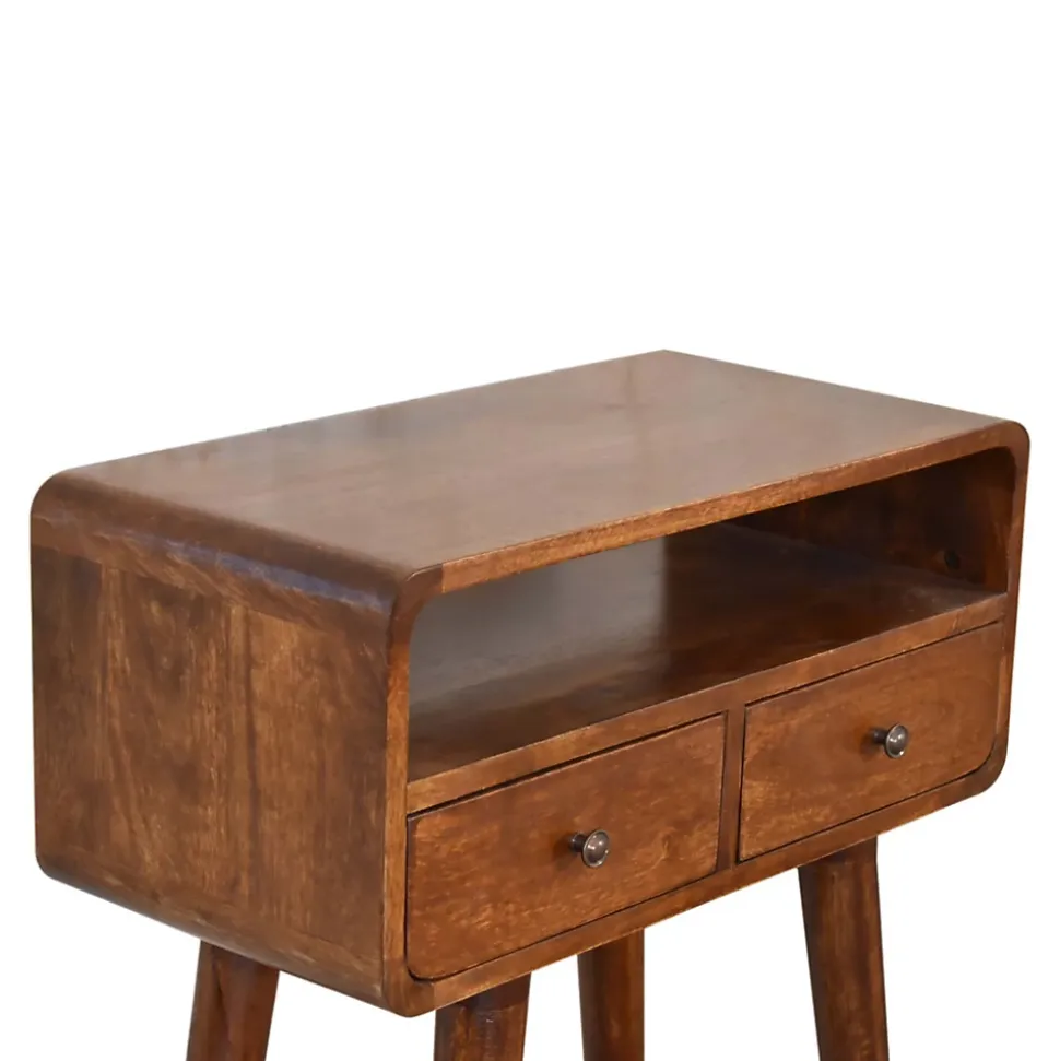 Artisan Furniture Bois massif Mini châtaignier console, 2 tiroirs et niche ouverte, marron foncé