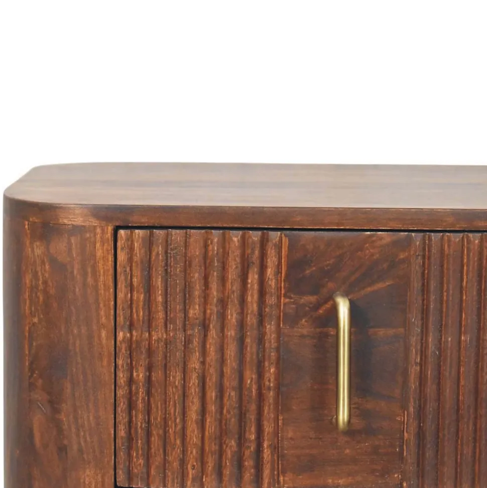 Artisan Furniture Bois massif Marlowe cannelé table de chevet, 2 tiroirs, marron foncé