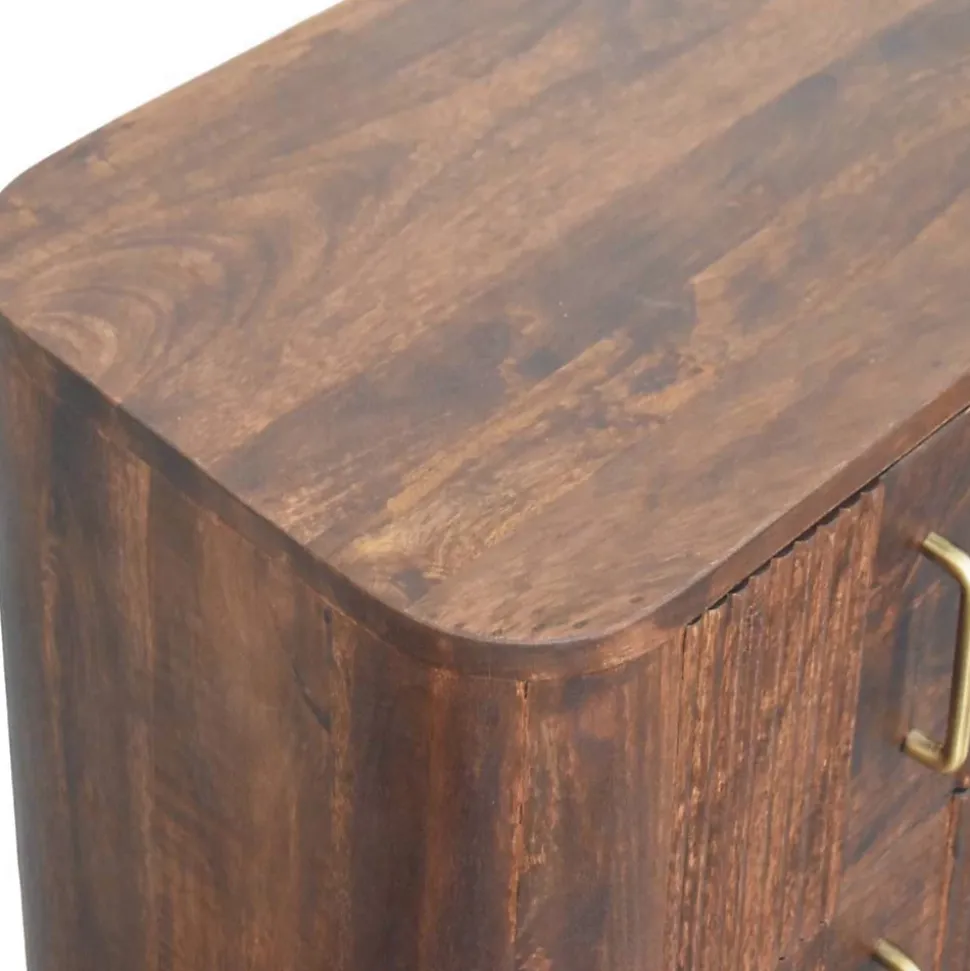 Artisan Furniture Bois massif Marlowe cannelé table de chevet, 2 tiroirs, marron foncé