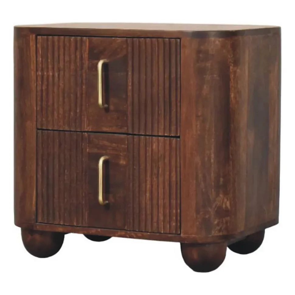 Artisan Furniture Bois massif Marlowe cannelé table de chevet, 2 tiroirs, marron foncé
