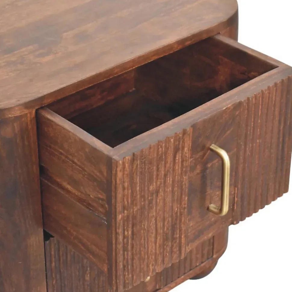 Artisan Furniture Bois massif Marlowe cannelé table de chevet, 2 tiroirs, marron foncé