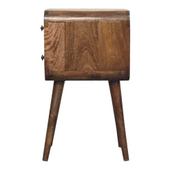 Artisan Furniture Bois massif Mini courbé gris délavé table de chevet, 2 tiroirs, beige